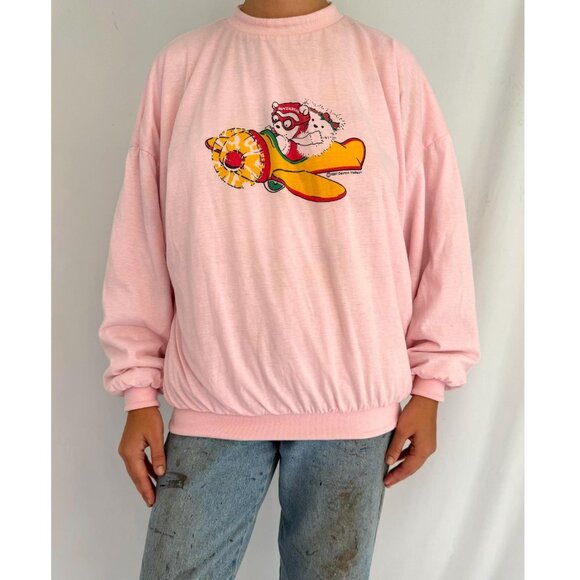 80s vintage pink reversible puffy santa bear holiday graphic pullover sweatshirt - Picture 2 of 10